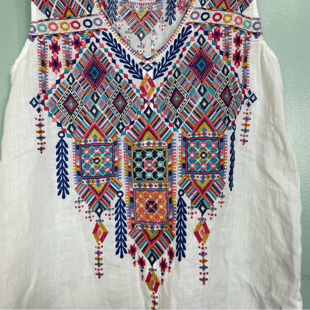 Johnny Was Workshop Shankara White Tank V Neck Embroider Size XS - Picture 5 of 11